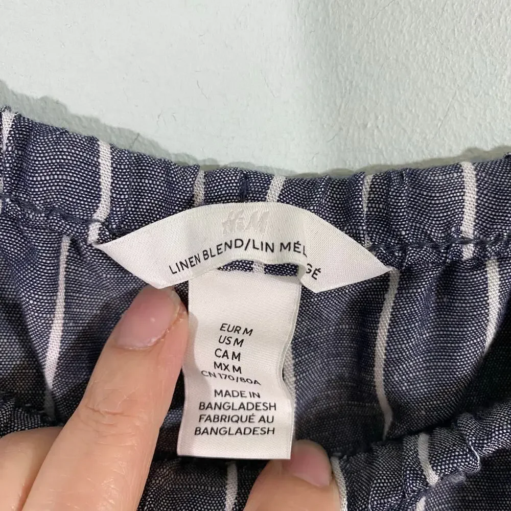 H&M Women Grey Chambray Viscose Linen Blend Pull On Pants Size M